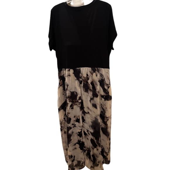 LOGO Black and Gray/tan Knit & Chiffon High-Low Maxi Dress Size 1X - Picture 3 of 6